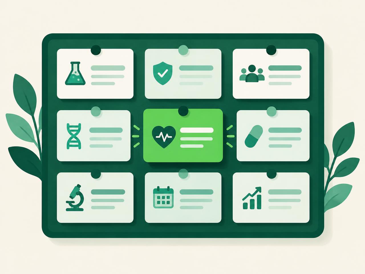 Illustration of a pin board with organized category cards